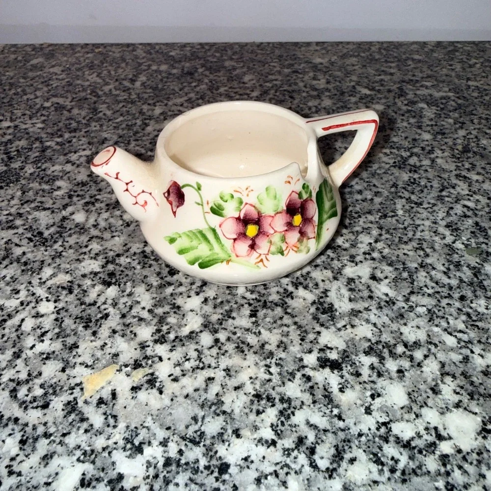 Unbranded Vintage Teapot Spoon Rest Trinket Dish Small Cream Floral Ceramic